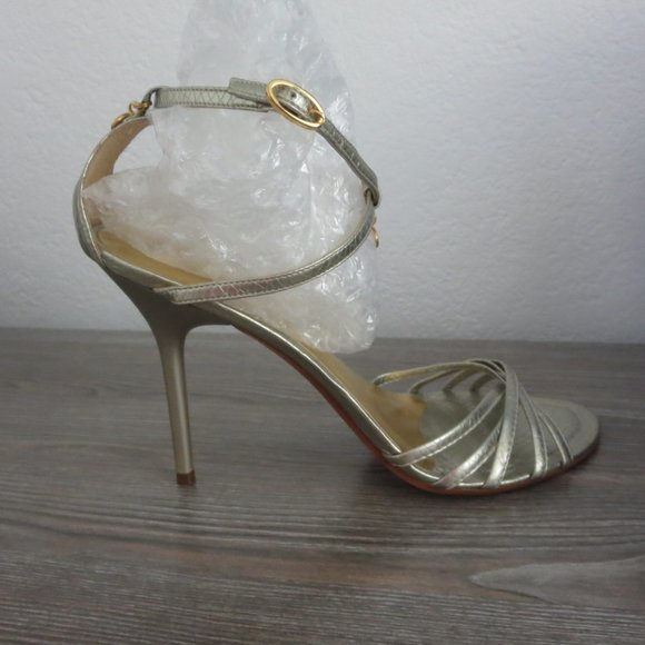 GUESS TINA Silver Reptile Strappy High Heel Sandals 8.5  Gold Charms - Picture 15 of 16